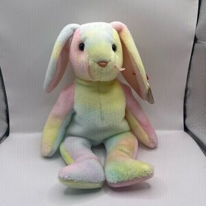 Ty Beanie Baby Pastel Tie-Dye Plush Bunny named Hippie. Born in 1998. Vintage.